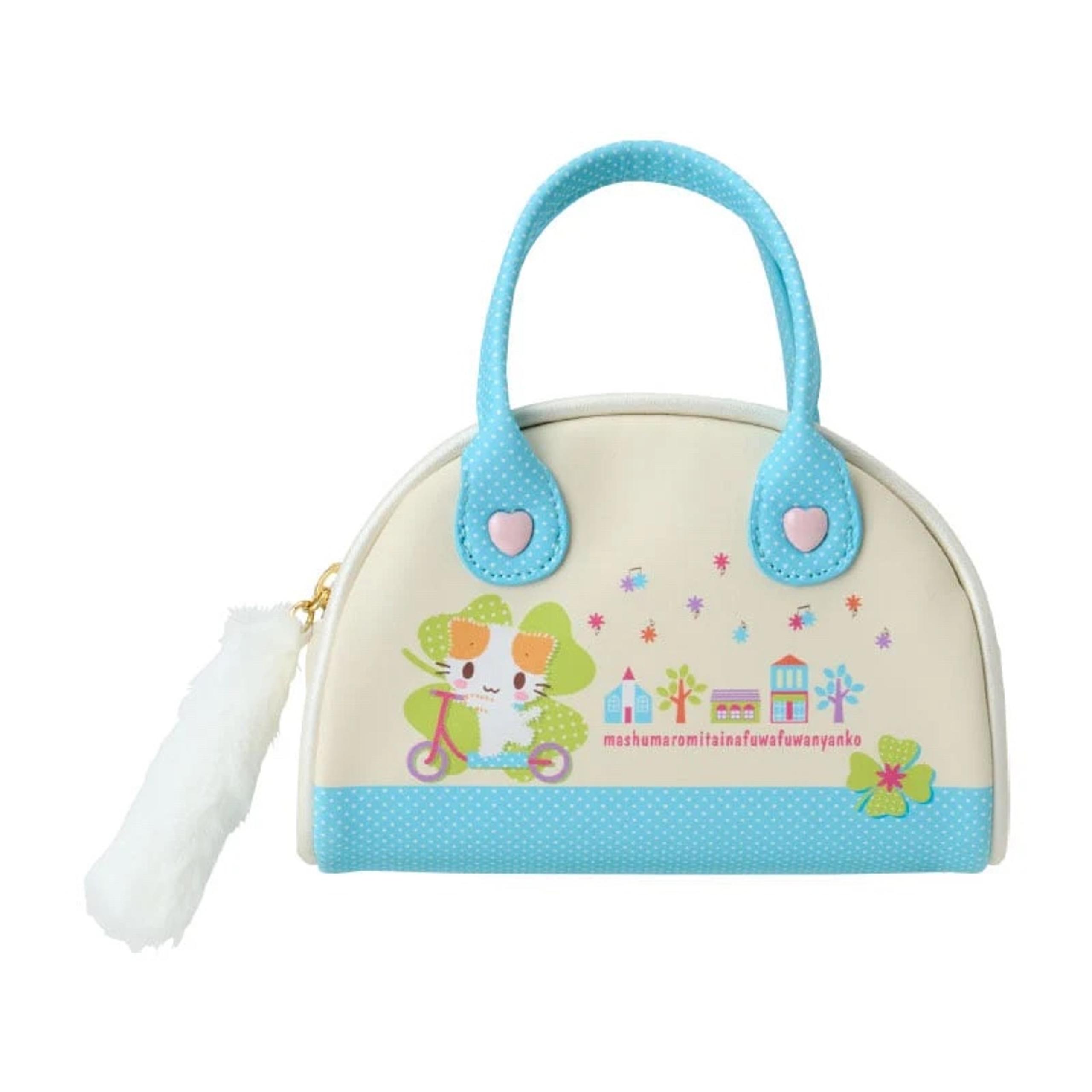 Sanrio Masyumaro Mini Blue Beige Pleather Boston Bag Trinket Plush