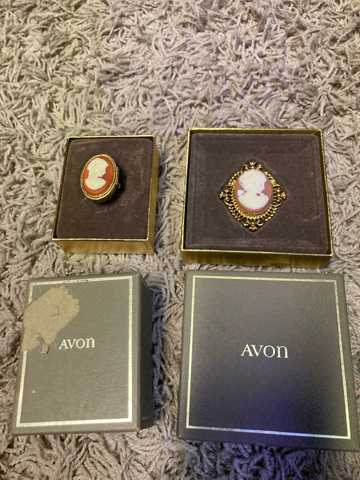 Beautiful Rare Avon Cameo Adjustable Ring and Cameo Broche
