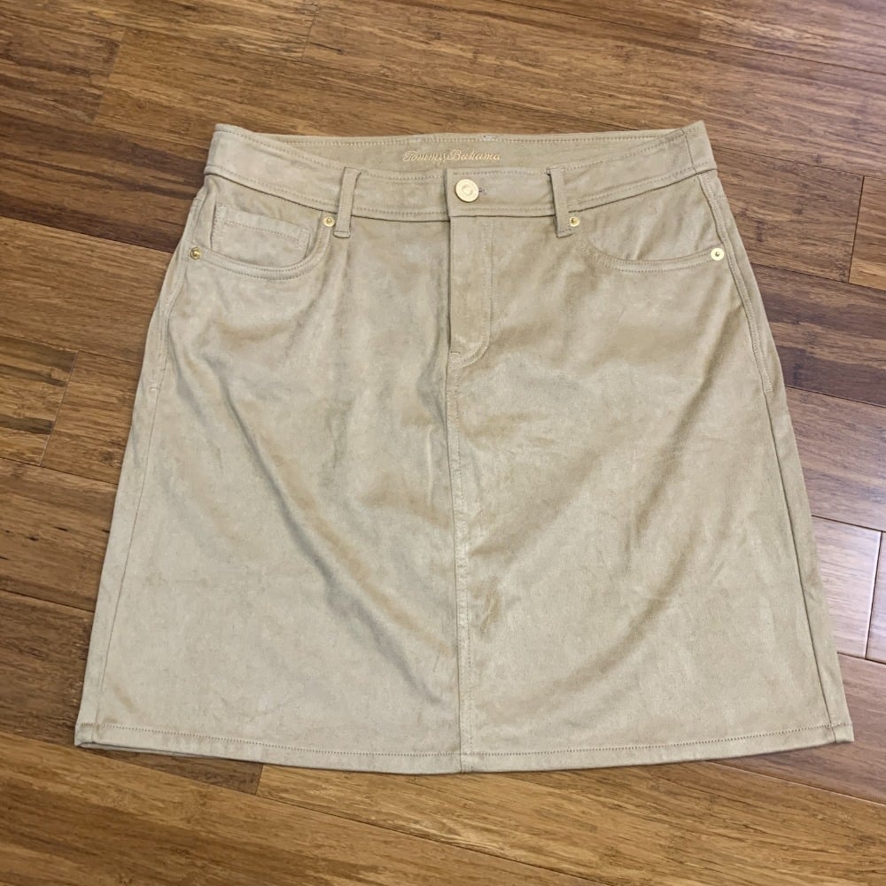 Tommy Bahama Salina Sands Skirt Womens 8 Beige Faux Suede A-Line Short Mini Tan