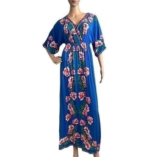 Flying Tomato V-neck Maxi Dress Floral Kimono Sleeves Hawaiian Maxi Dress Small