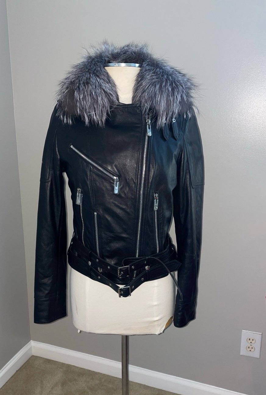 Akris Punto Leather Moto Jacket with Detachable Fur Collar