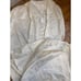Pair of Vintage White Curtains Damask Design Pleated Top 35 w x 80 l