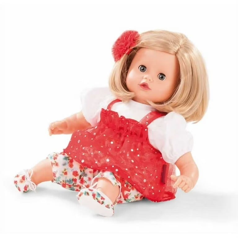 Gotz Muffin 13 Soft Baby Doll Blonde Hair Blue Sleeping Eyes in Red Dress PBK