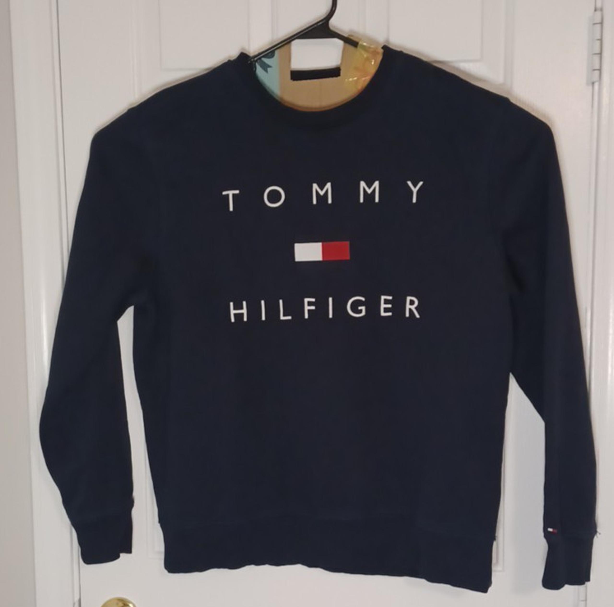 Tommy Hilfiger Mens XL Pullover Sweatshirt Long Sleeve Logo Spellout Navy Blue