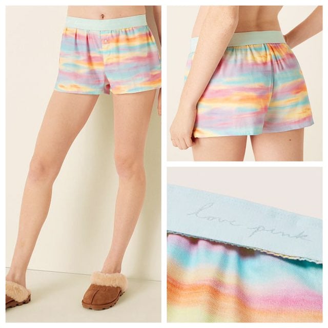 VS PINK PINK FLANNEL SLEEP BOXY SHORT L
