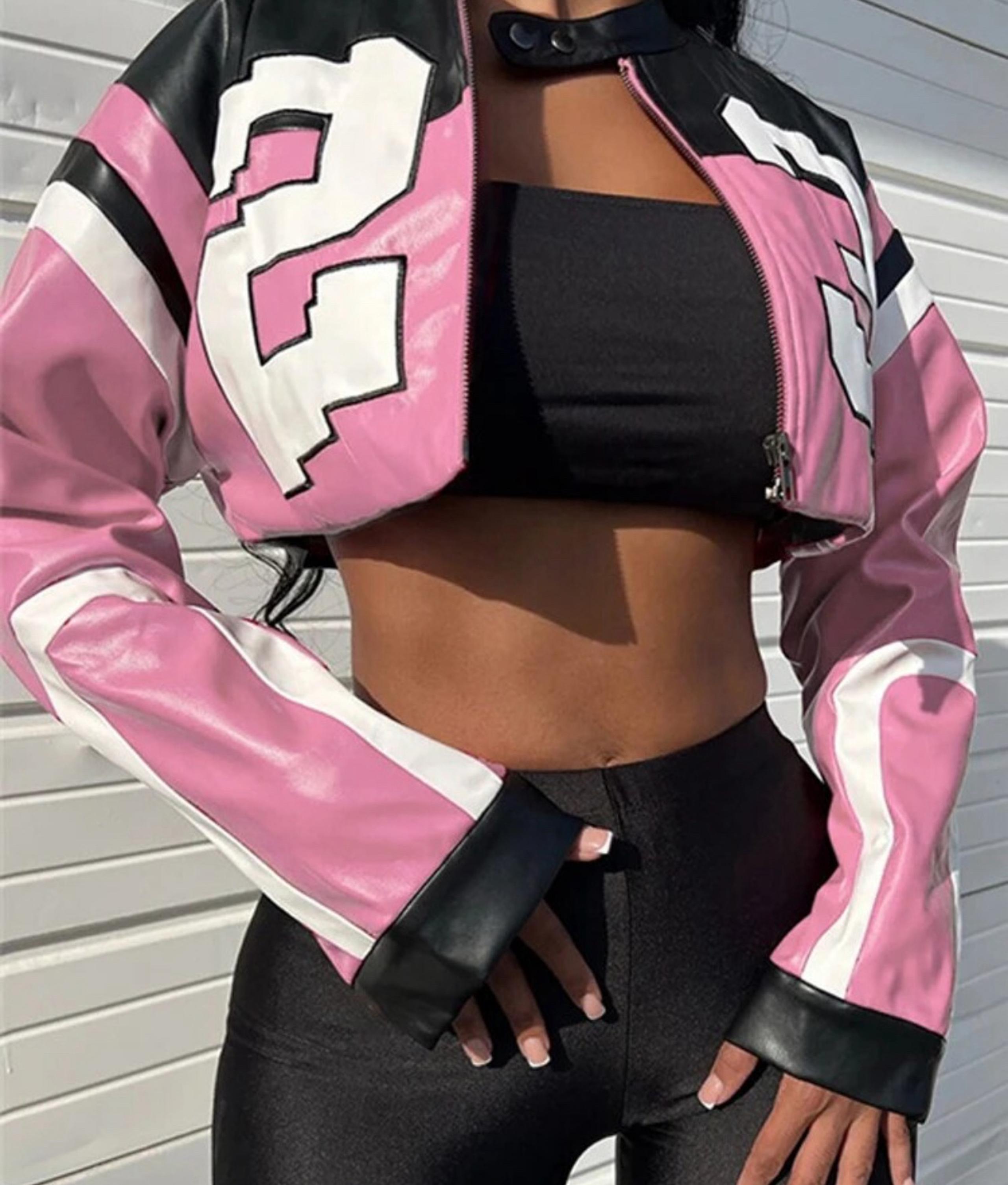 Jacket Size small Women Crop Bomber New Varsity Racing Coat motorcycle