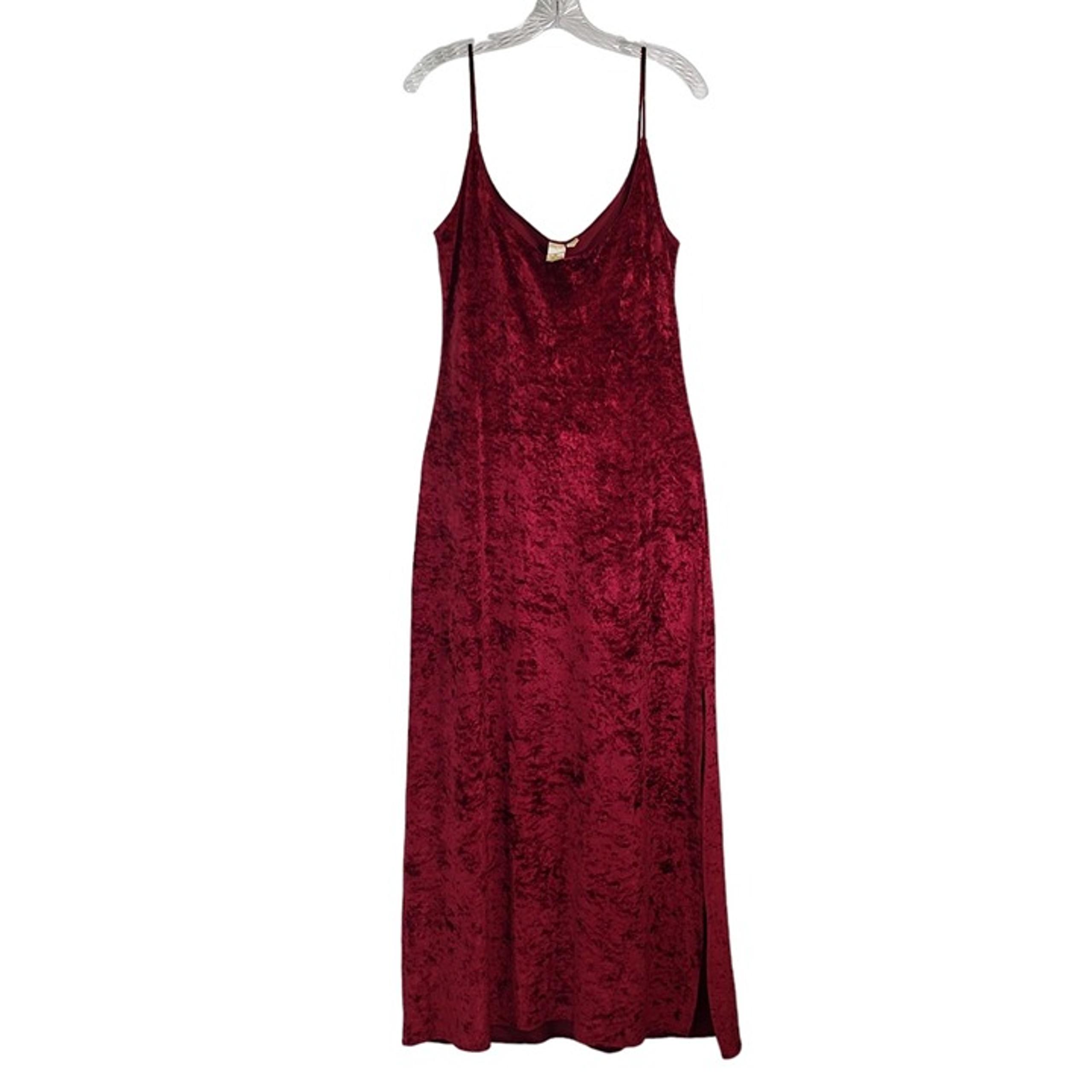 VTG Victoria's Secret Slip Dress Nightgown Long 70s Red Crushed Velvet Red M