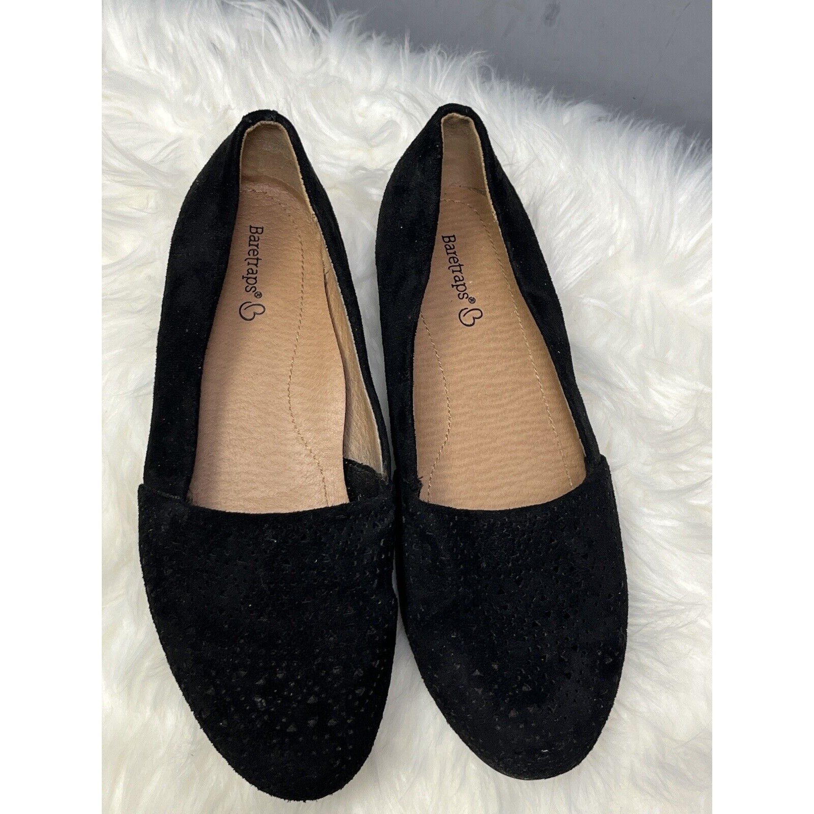 Baretraps Evey Flats Womens 7.5 Loafers Black Perforated Design on Uppers