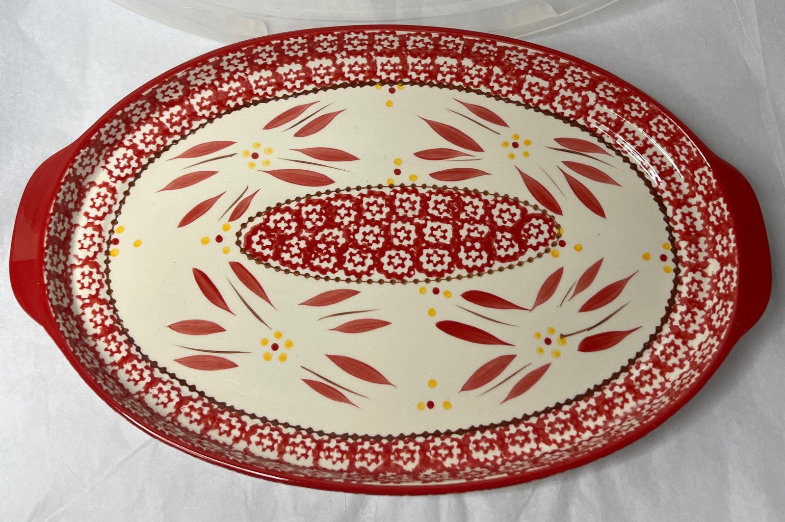 TEMPTATIONS PRESENTABLE OVENWARE BY TARA 13 1/2 OVAL PLATTER OLD WORLD W/Lid