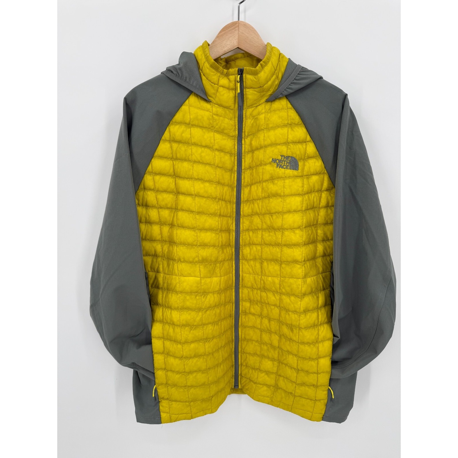 The North Face Mens Neon Yellow ThermoBall Hybrid Puffer Jacket Size Large Retro