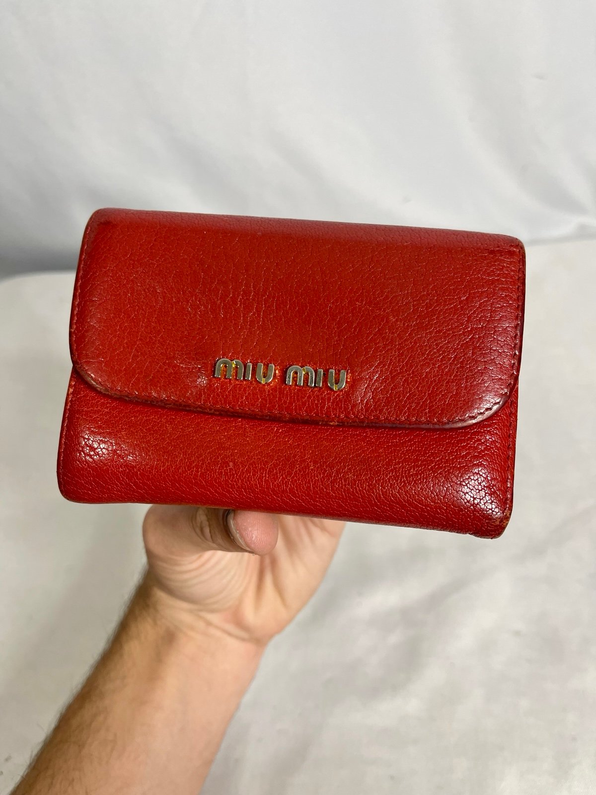 Miu Miu | Genuine Red Leather Compact Trifold Wallet
