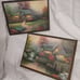 2 Vintage Art Prints, on Beveled Boards Country Scenery Cottage Waterfall 12x9