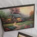 2 Vintage Art Prints, on Beveled Boards Country Scenery Cottage Waterfall 12x9