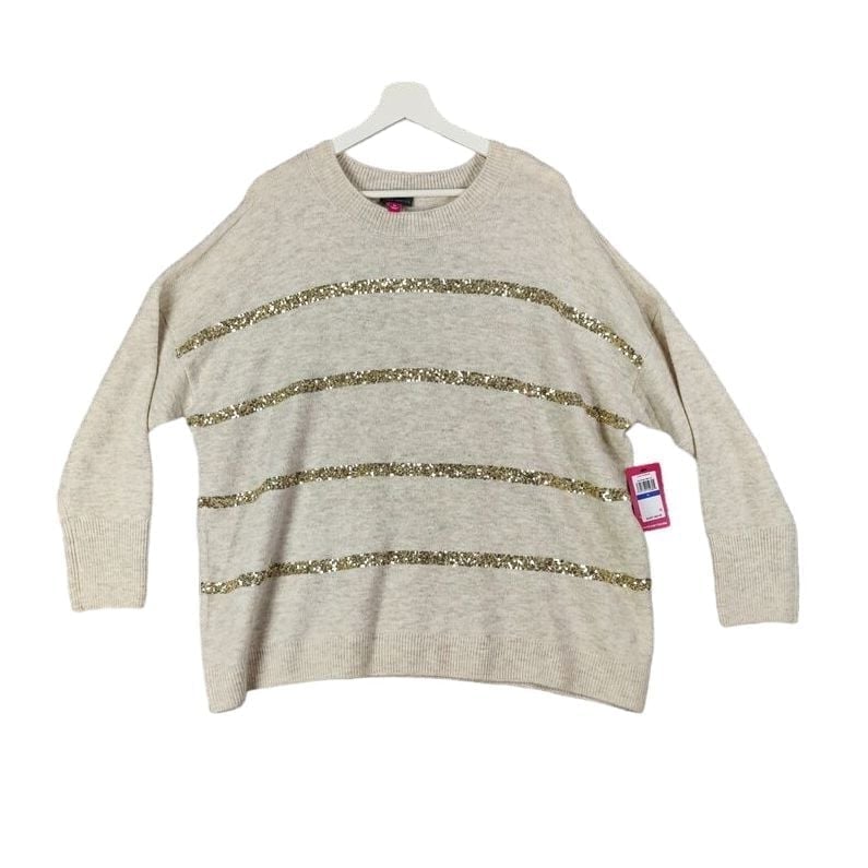 VINCE CAMUTO Pullover Sweater Women Size XL Gold Rhinestone Soft Stretchy Preppy