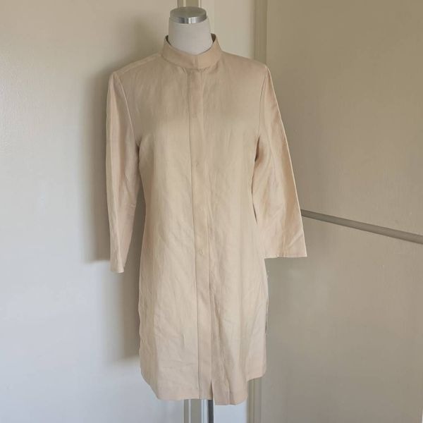 Beige linen/rayon snap front Tunic with Nehru Collar, 3/4:Sleeve, NWT, SZ 8