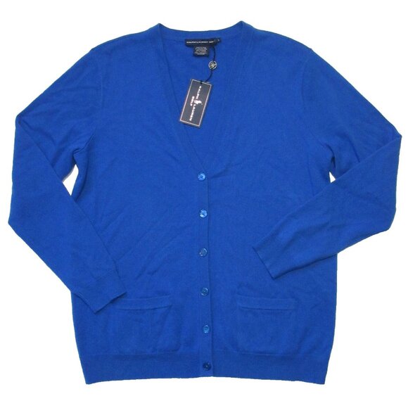NWT Ralph Lauren Golf Women's Cardigan in Blue Cashmere Sweater L 398
