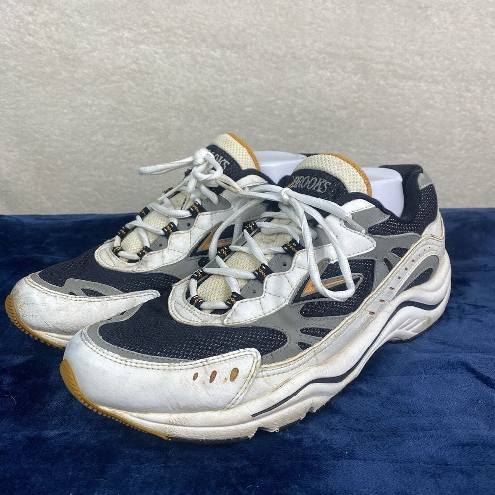 VTG Brooks Hydroflow ST Running Sneaker Shoes Mens 12 White/Grey/Blue 90s