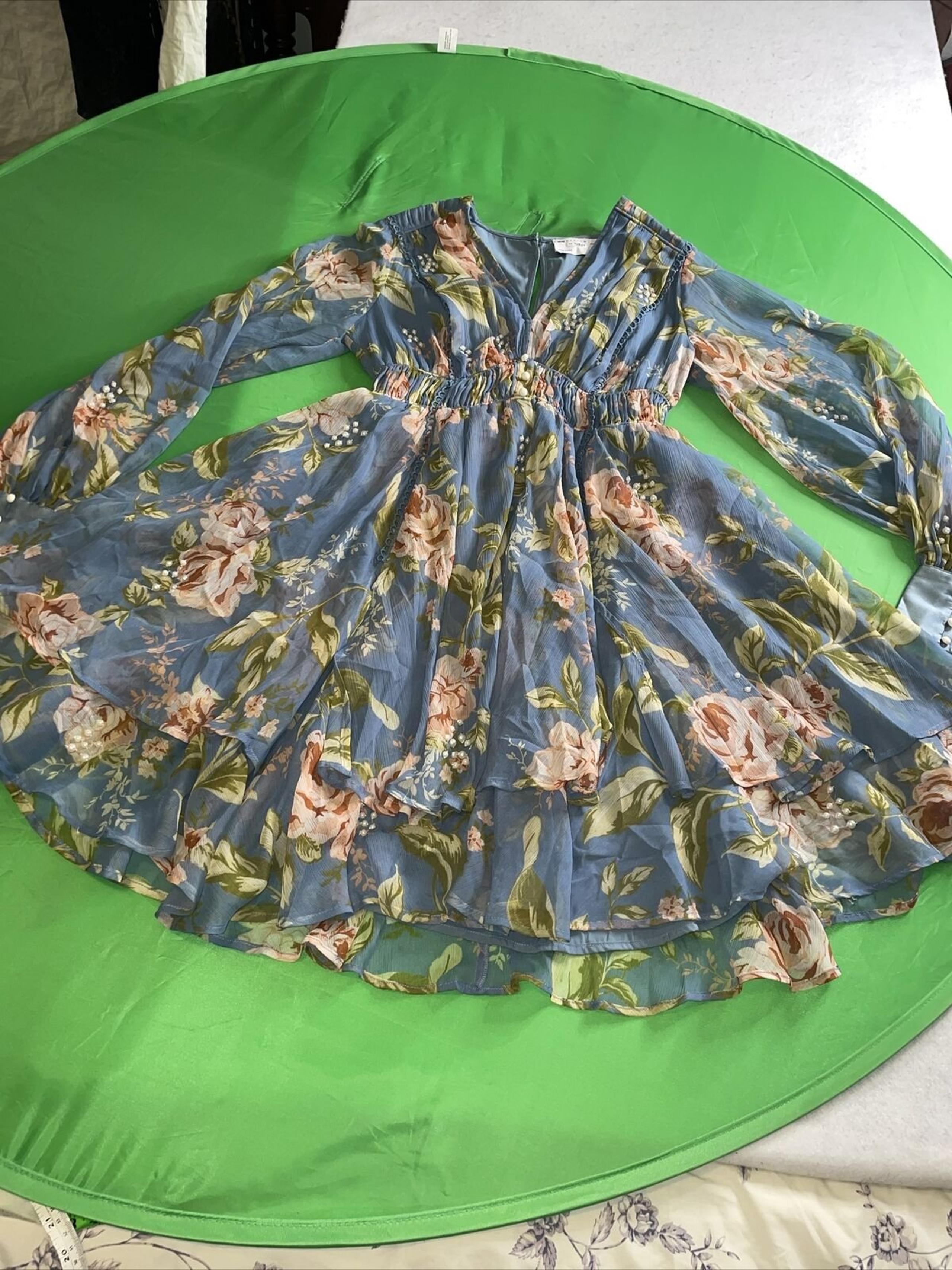 ASOS Maternity Floral, Pearl Embellished Mini dress With Ruching Detail Size 4