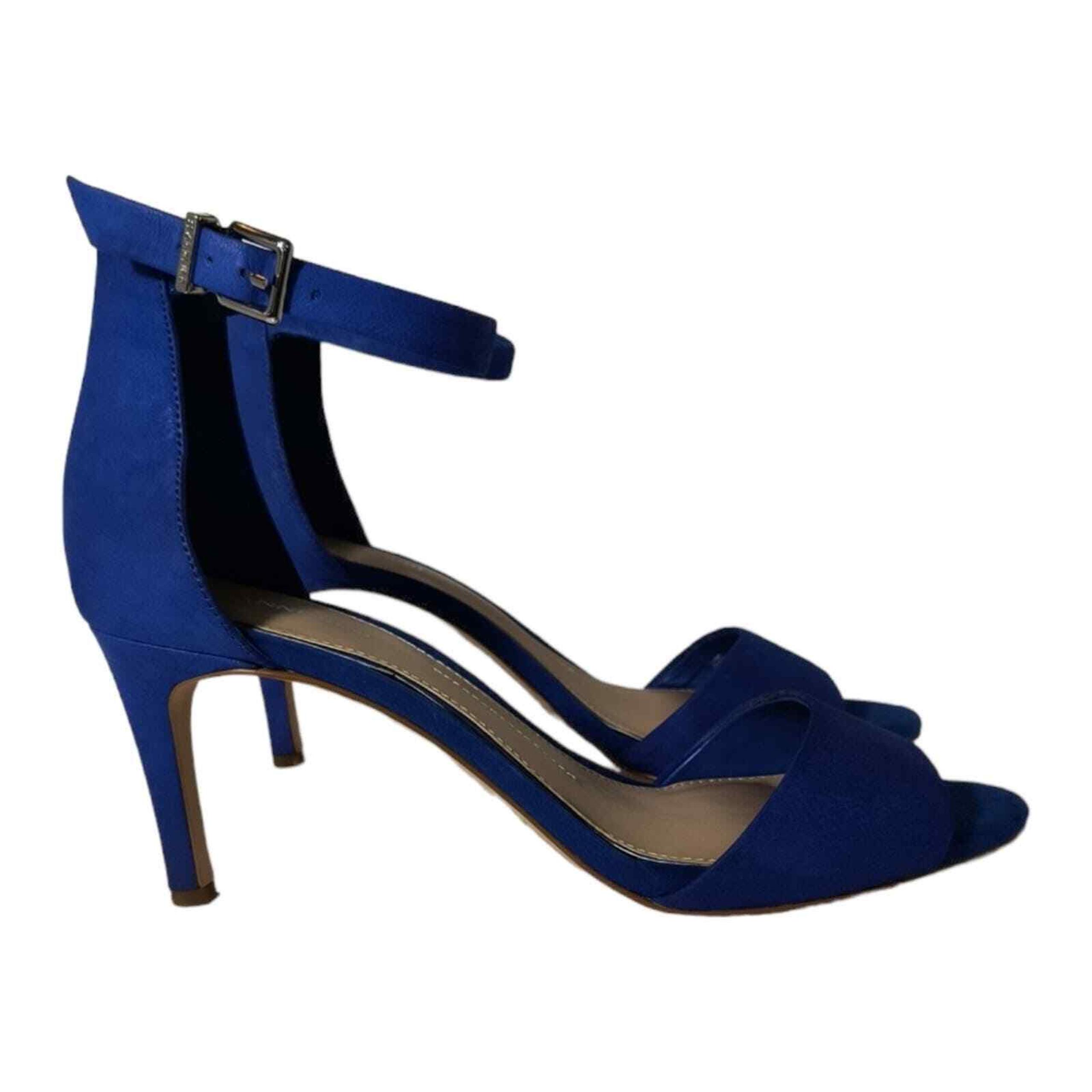 Gianna Bini Meria Blue Suede Leather peep toe ankle strap sandal Heels size 10M
