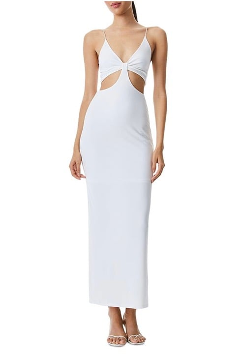 ALICE + OLIVIA HAVANA CUTOUT STRETCH MAXI DRESS. SIZE: 8. COLOR: WHITE.