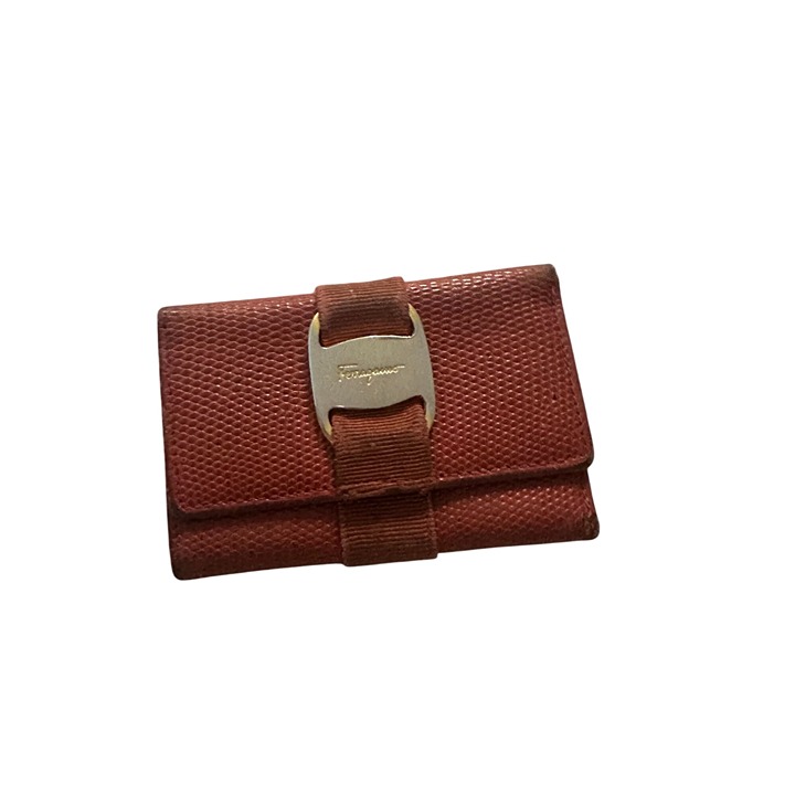 FERRAGAMO Vintage Orange Leather Logo Key Holder Case