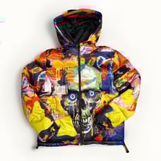 Tango Hotel Graffiti Skull Puffer Coat Men's Small Wearable Art NWT Rare