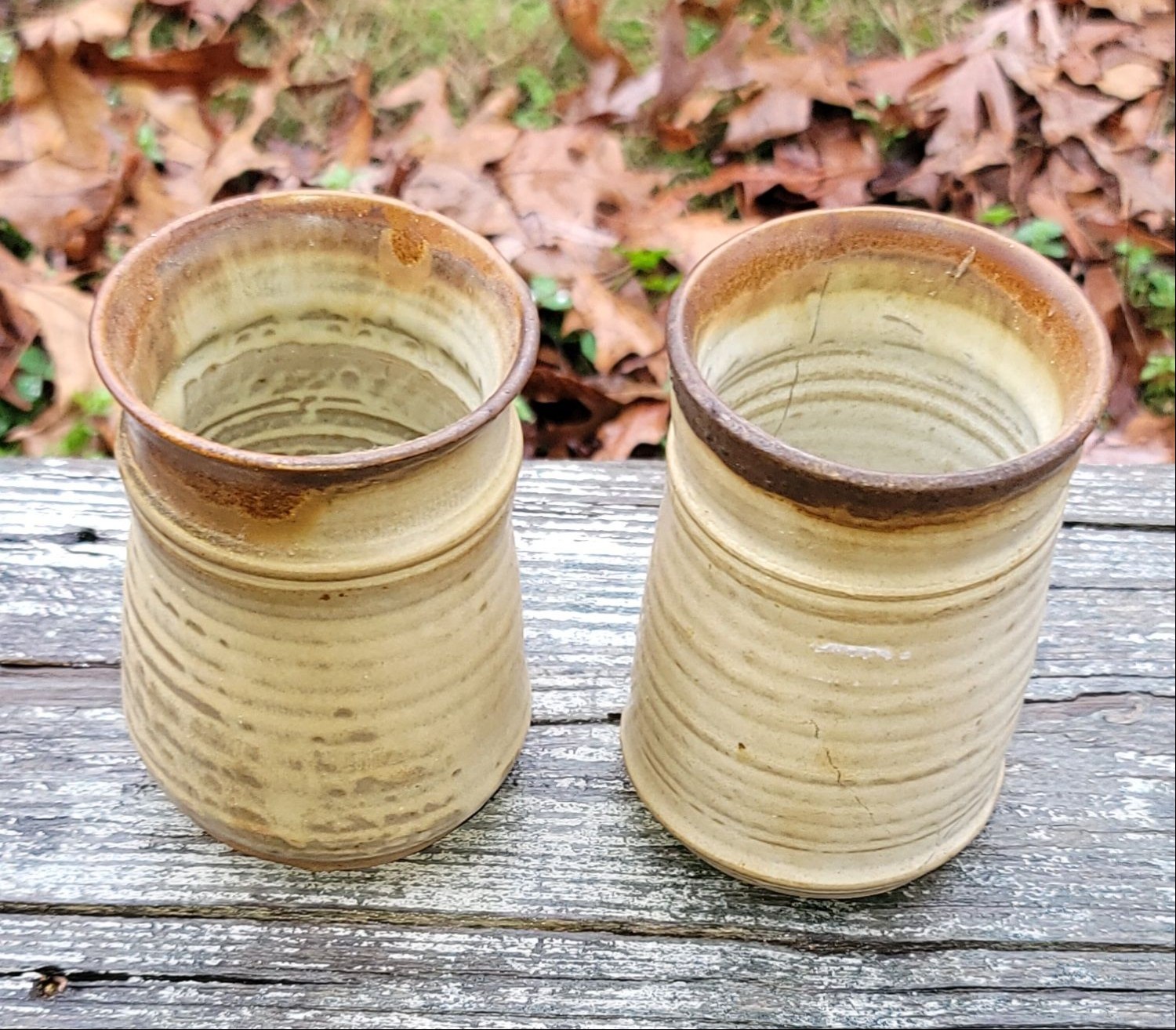 Brown and tan handmade Pottery set of Lee Davis studio Pottery