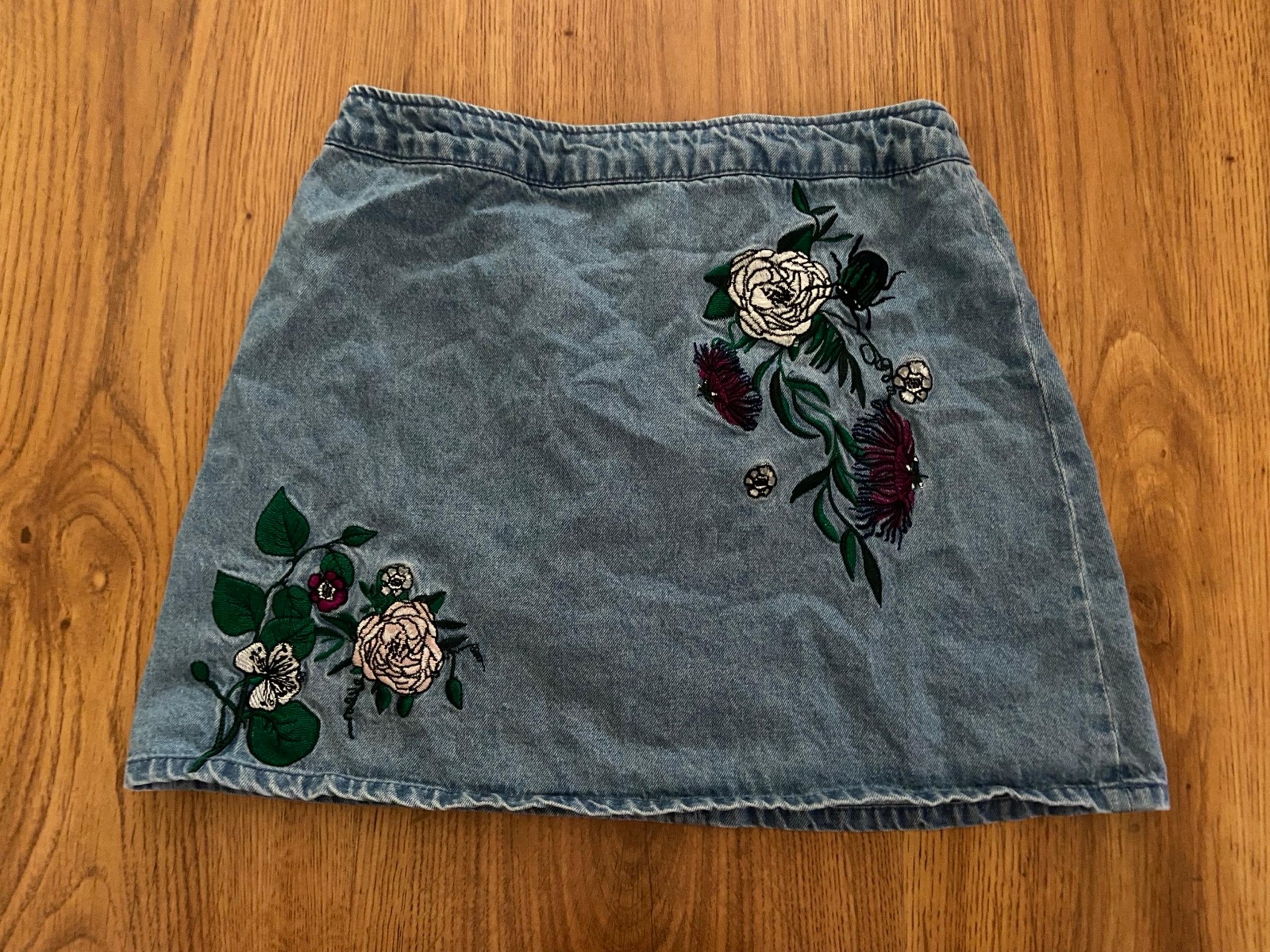 H&M Coachella Collection Denim Floral Embroidered Skirt