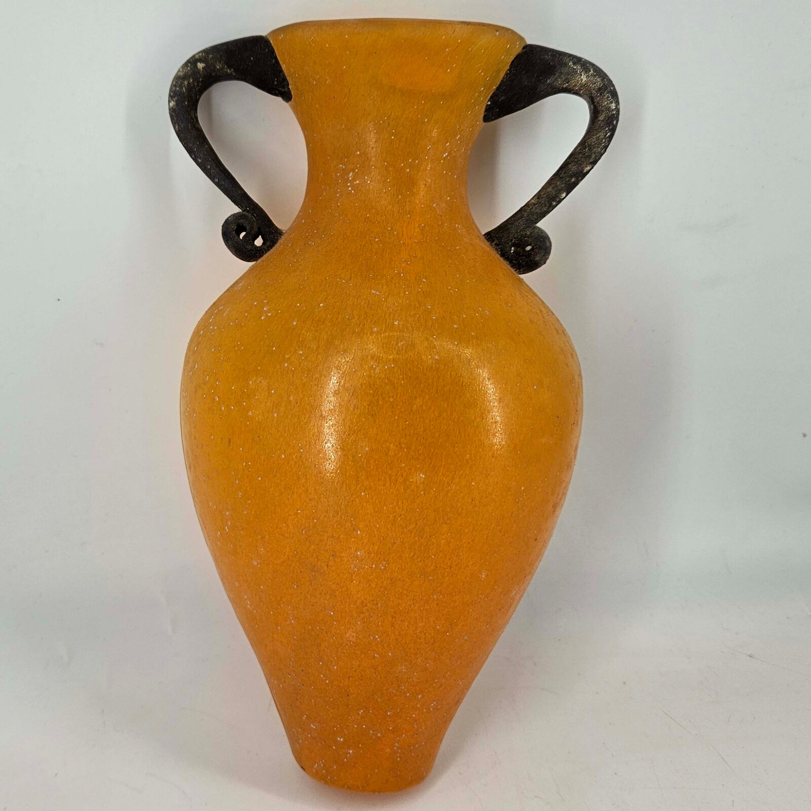 Vintage Scavo Amphora Hand Blown orange Glass Wall Vase Applied Handles