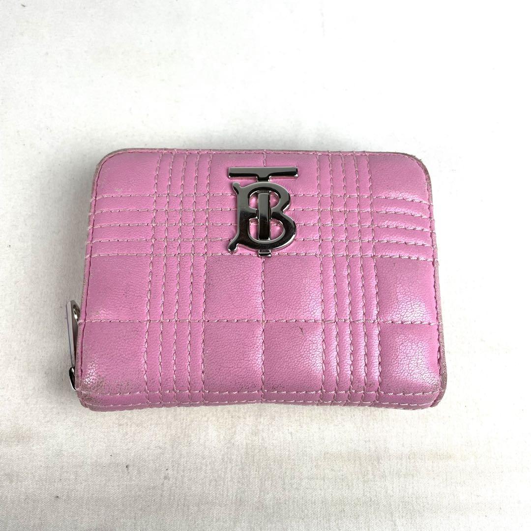 Burberry Lola Compact Wallet Card Case Round Zipper TB Logo