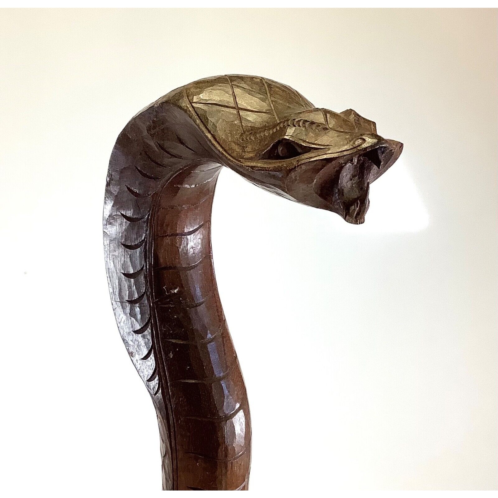 Vtg Cobra Walking Stick Wooden Hand Carved Snake Walking Cane 39” Folk Art