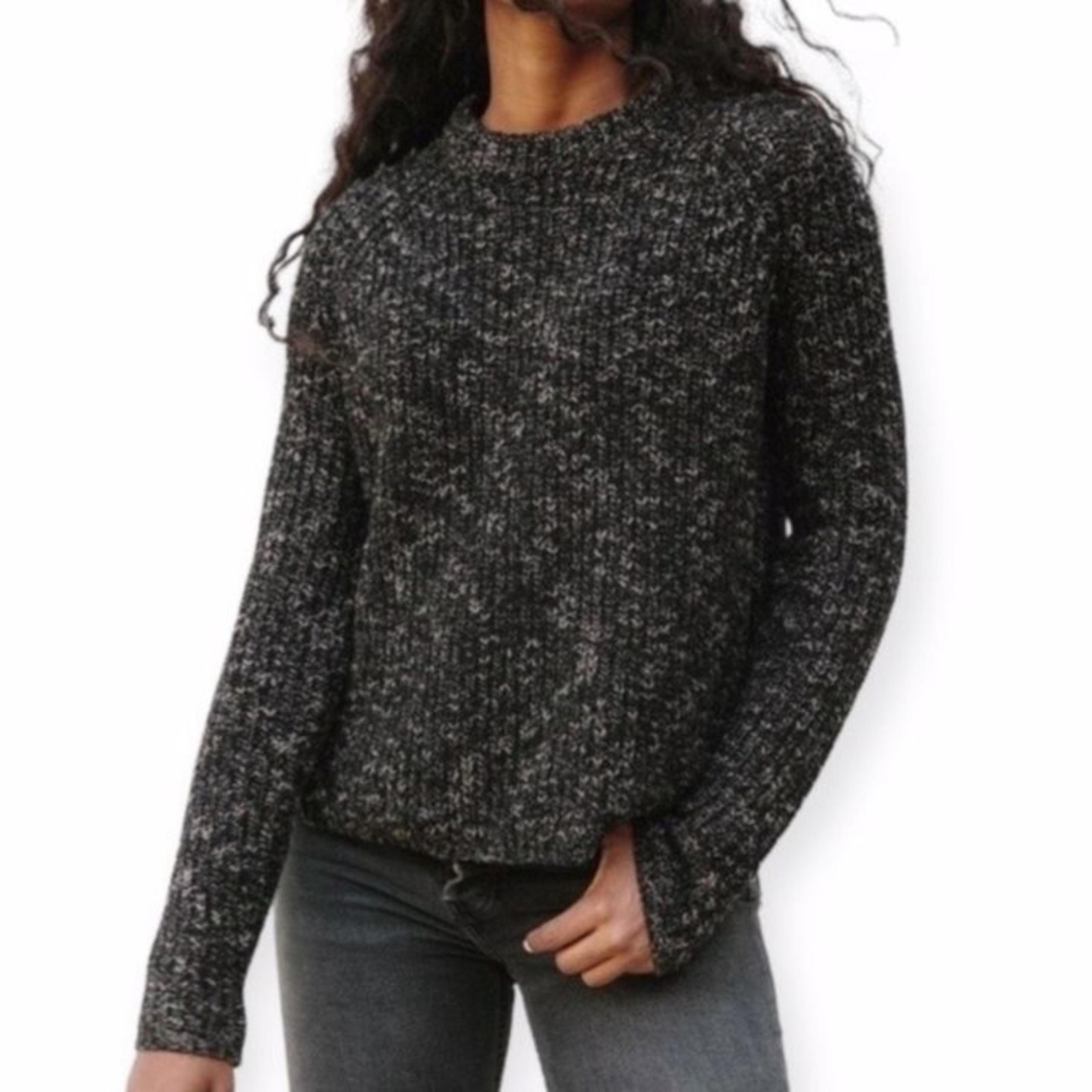 Jenni Kayne Women's Recycled Cashmere Fisherman Sweater Heather black knit sz XS