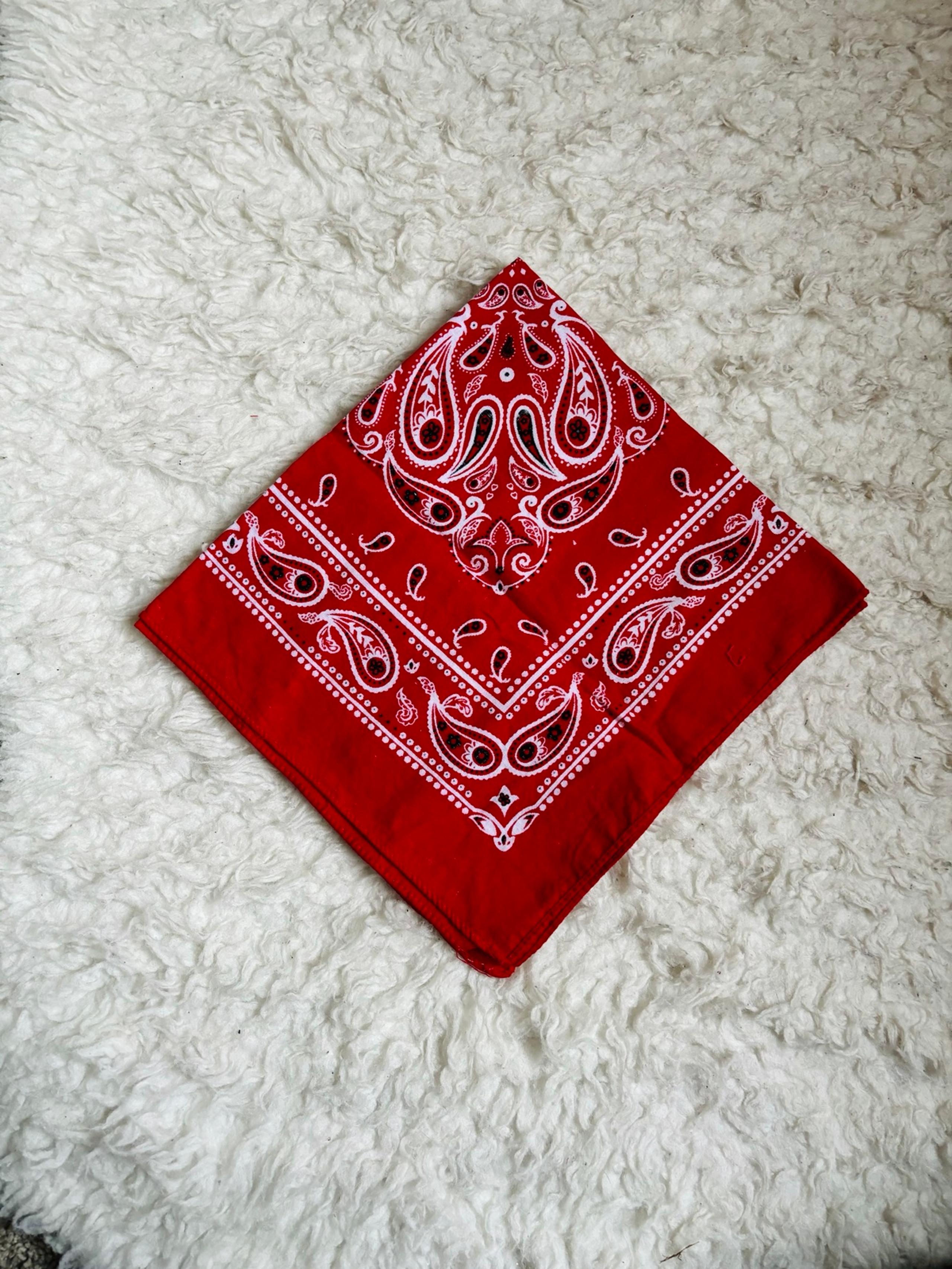red paisley print bandana hair scarf