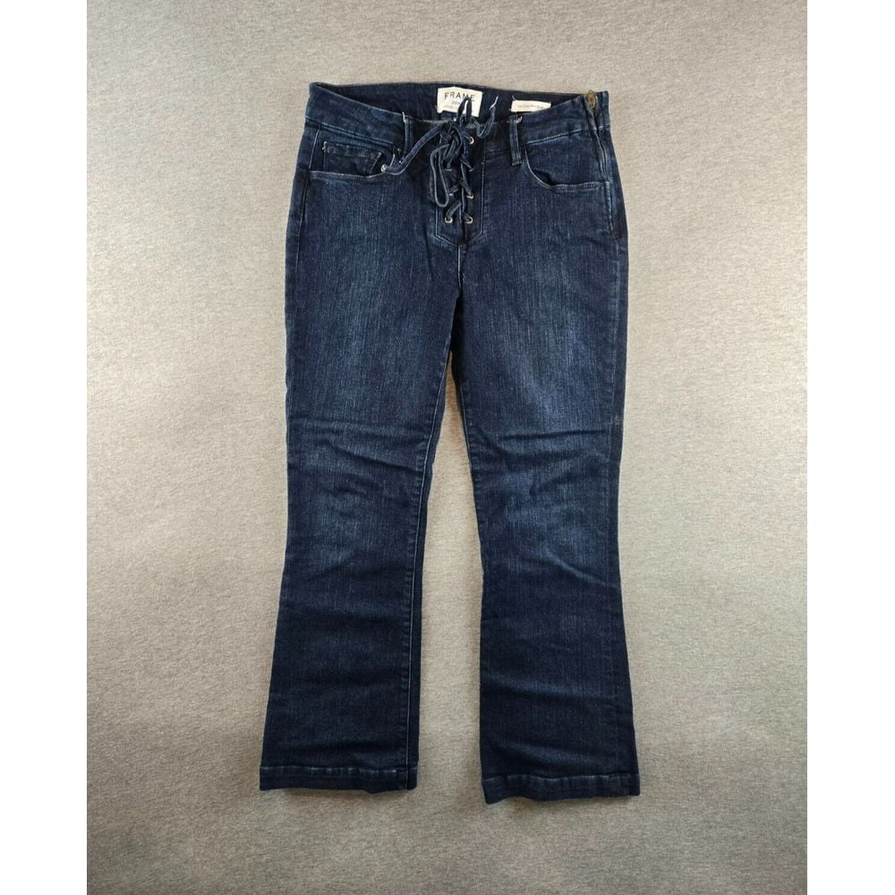 Frame Denim Le Crop Mini Boot Jeans Sz 27 Mid Rise Stretch Pants Lace Up Casual