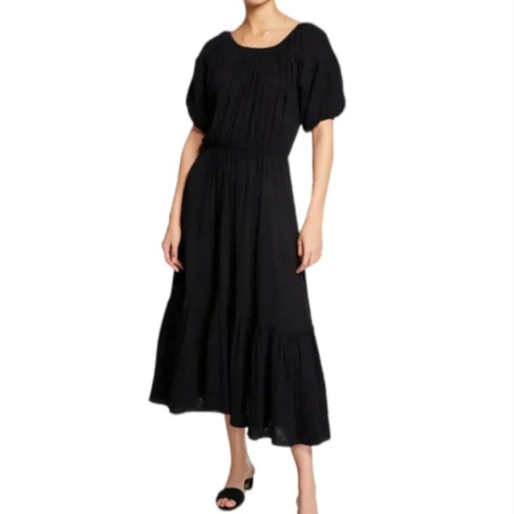 RHODE FRIDA Stretchy Puff Sleeve Cotton Short Sleeve Midi to Maxi Sundress S