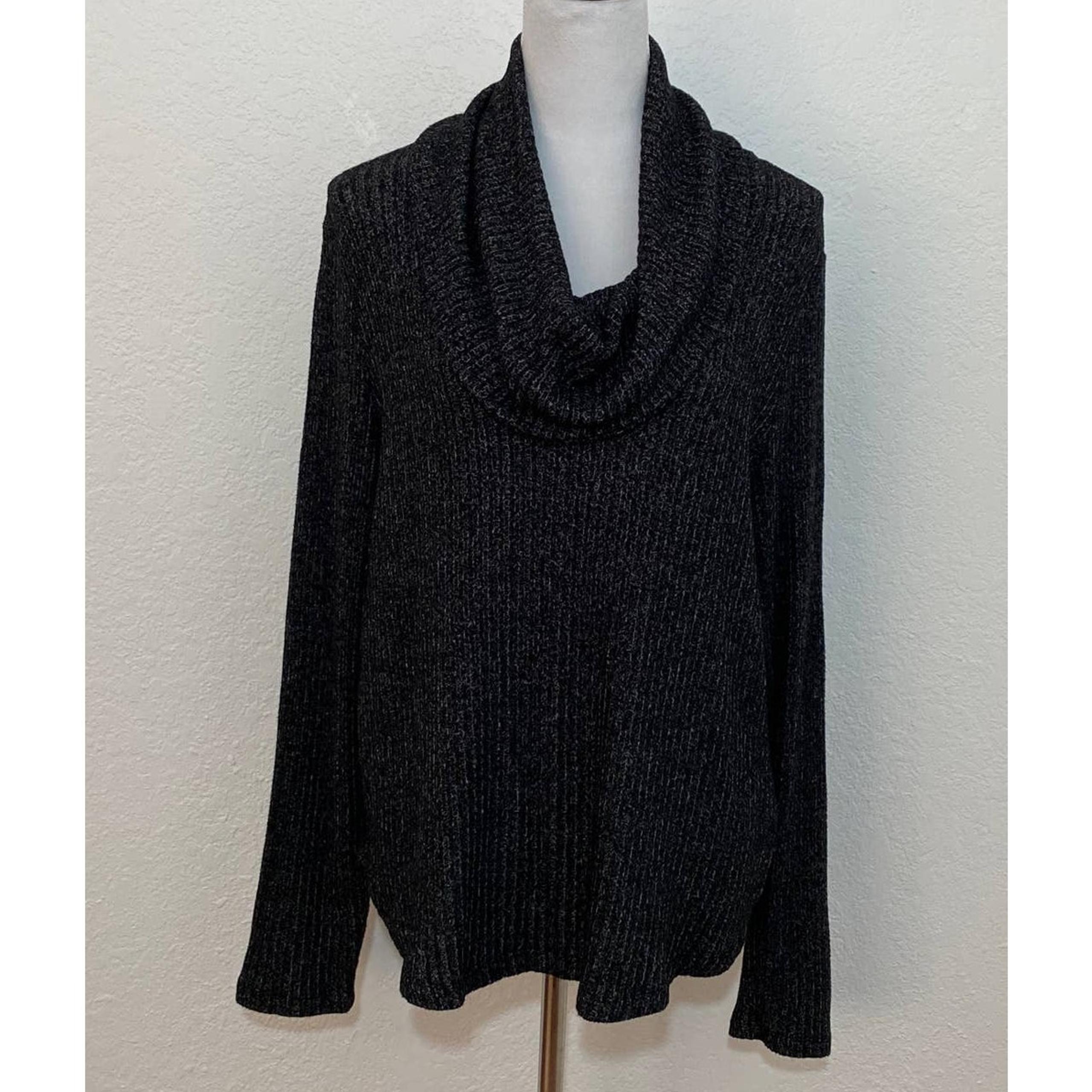 Lucky Brand Size L Heather Gray Cowl Neck Long Sleeve Sweater Hi-Low Stretch