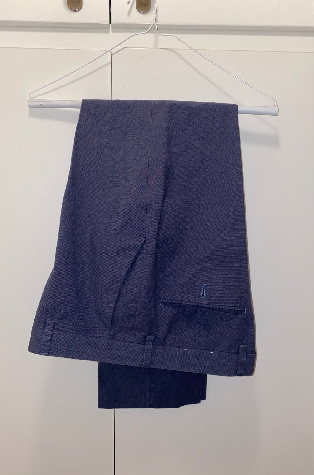 Tetxtured Blue Cotton-Blend Suit Pant