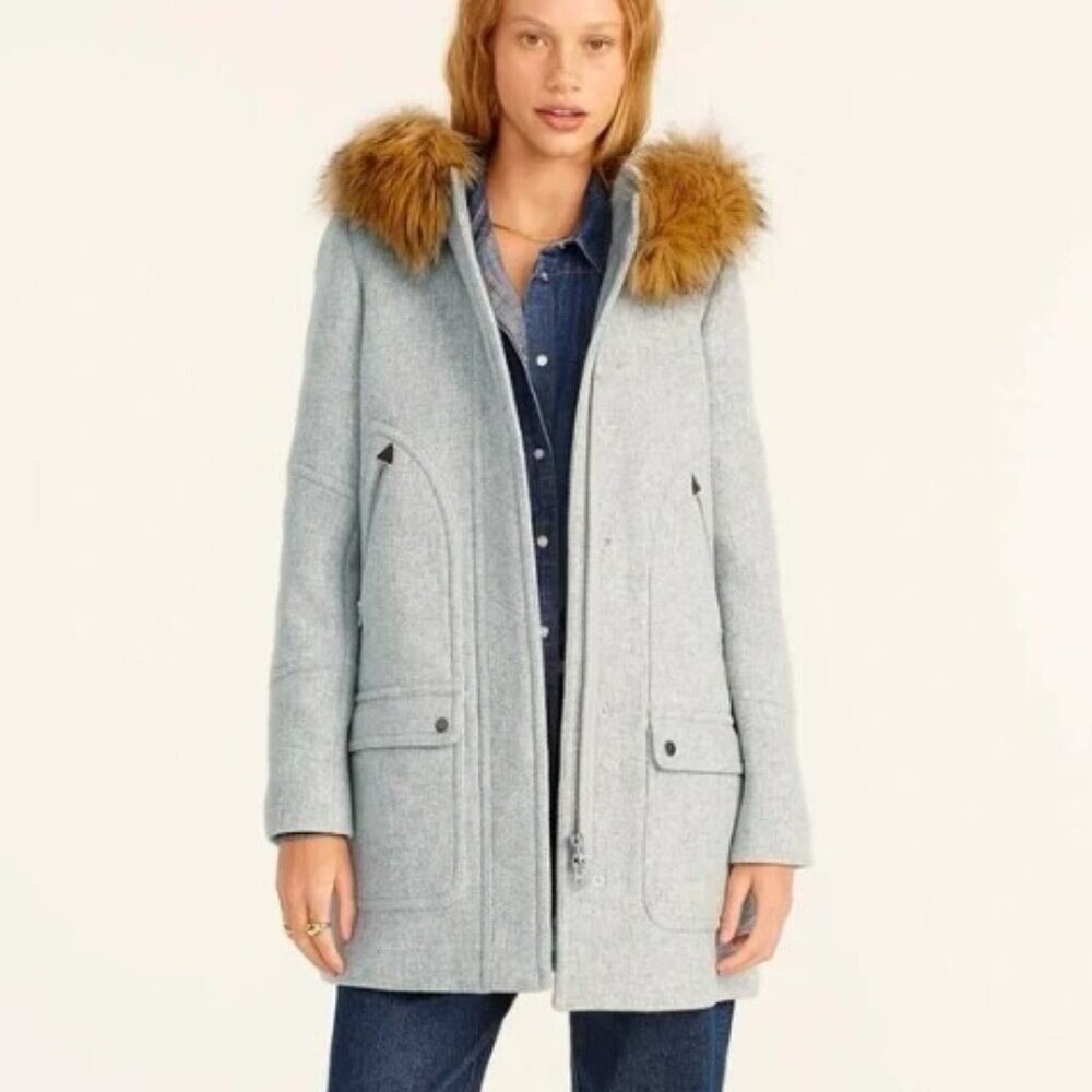J. Crew Women's Gray Nello Gori Stadium Cloth Chateau Wool Parka Coat Size 12