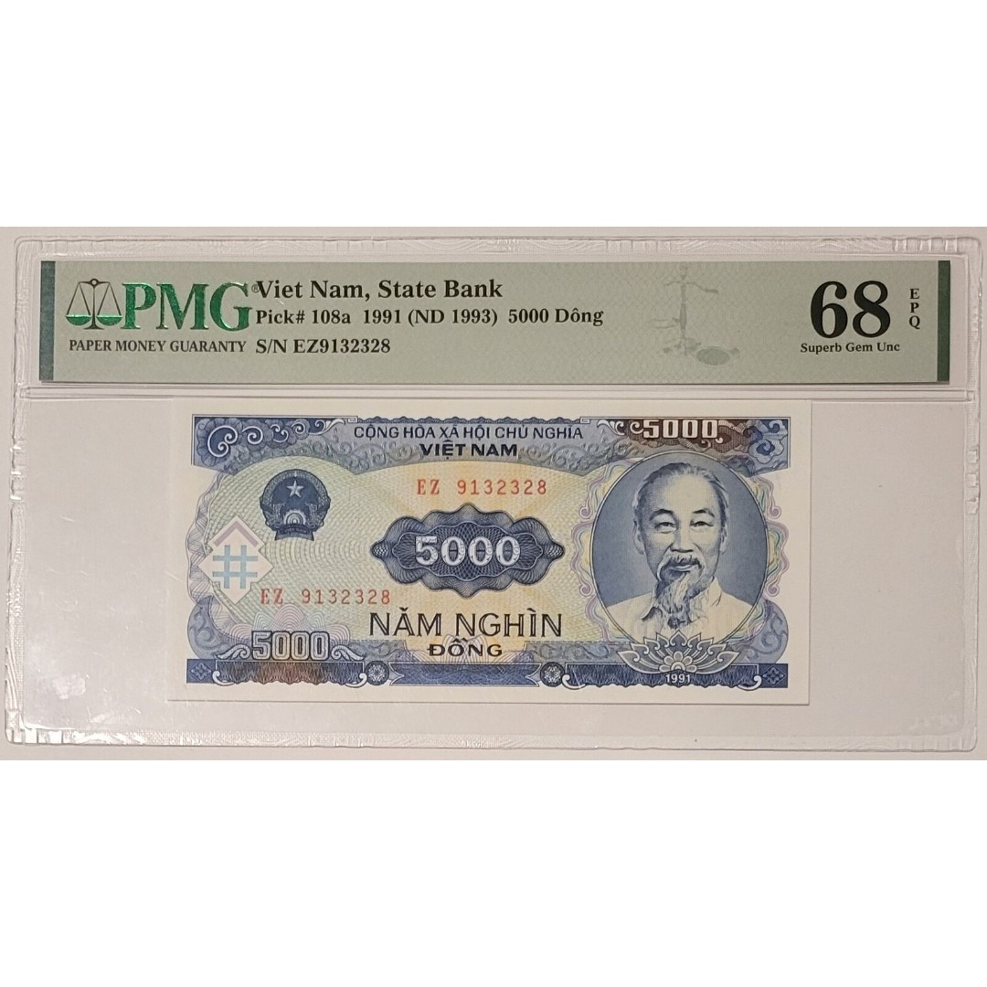 Vietnam 1993 5000 Dong Bank Note Superb Gem Unc 68 EPQ PMG