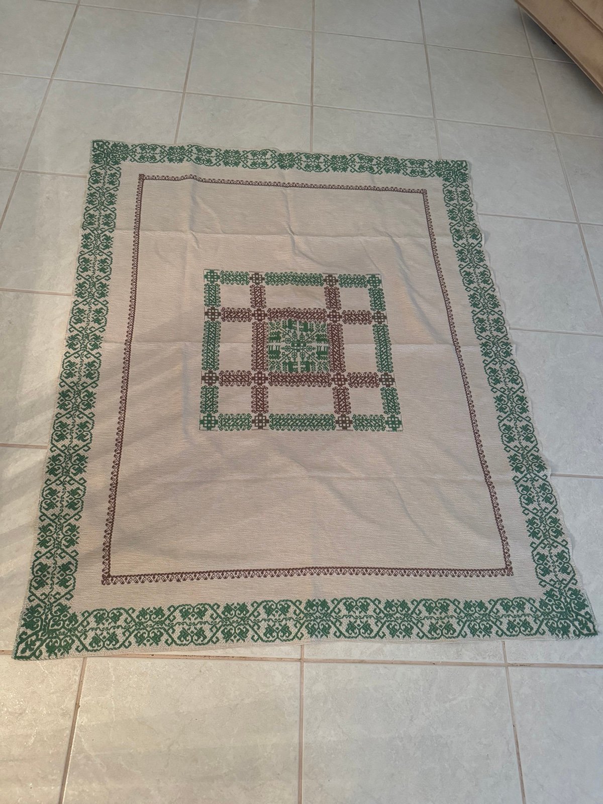 Vintage linen crocheted tablecloth