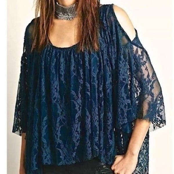 Free People lace cold shoulder blouse si