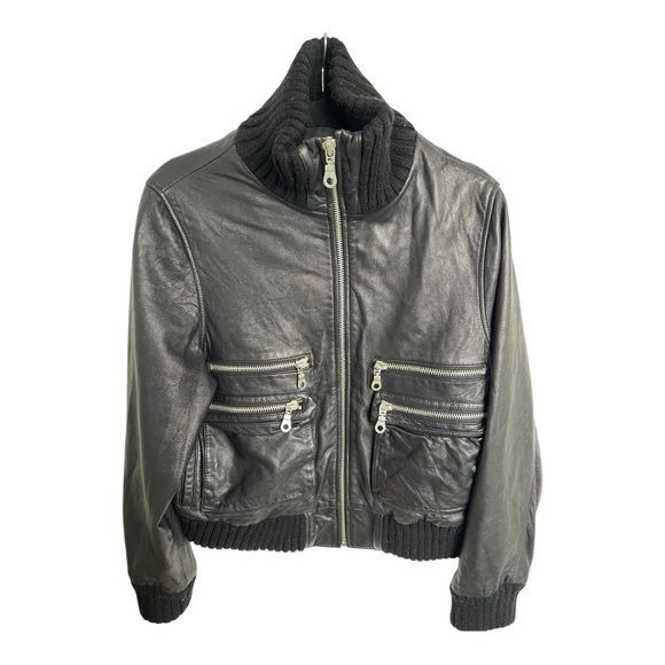 UNITED FACE Womens Heavy Soft Butter Black Leather Bomber Jacket with Zippers XL