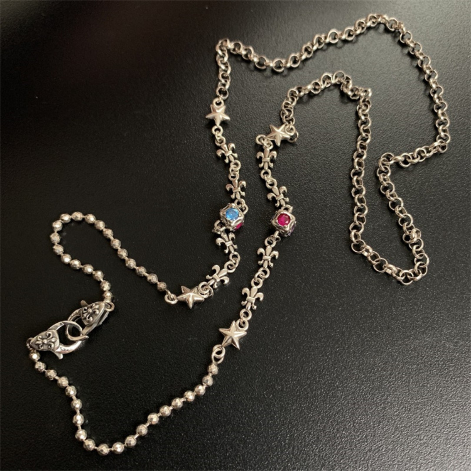 925 silver rainbow stone star iris necklace muffler chain glasses chain light lu