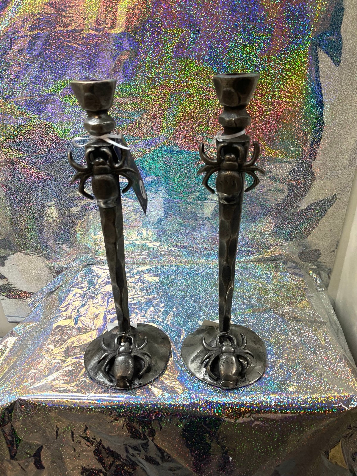 Halloween Spooky Spider Metal Candle Taper Holder Set of 2