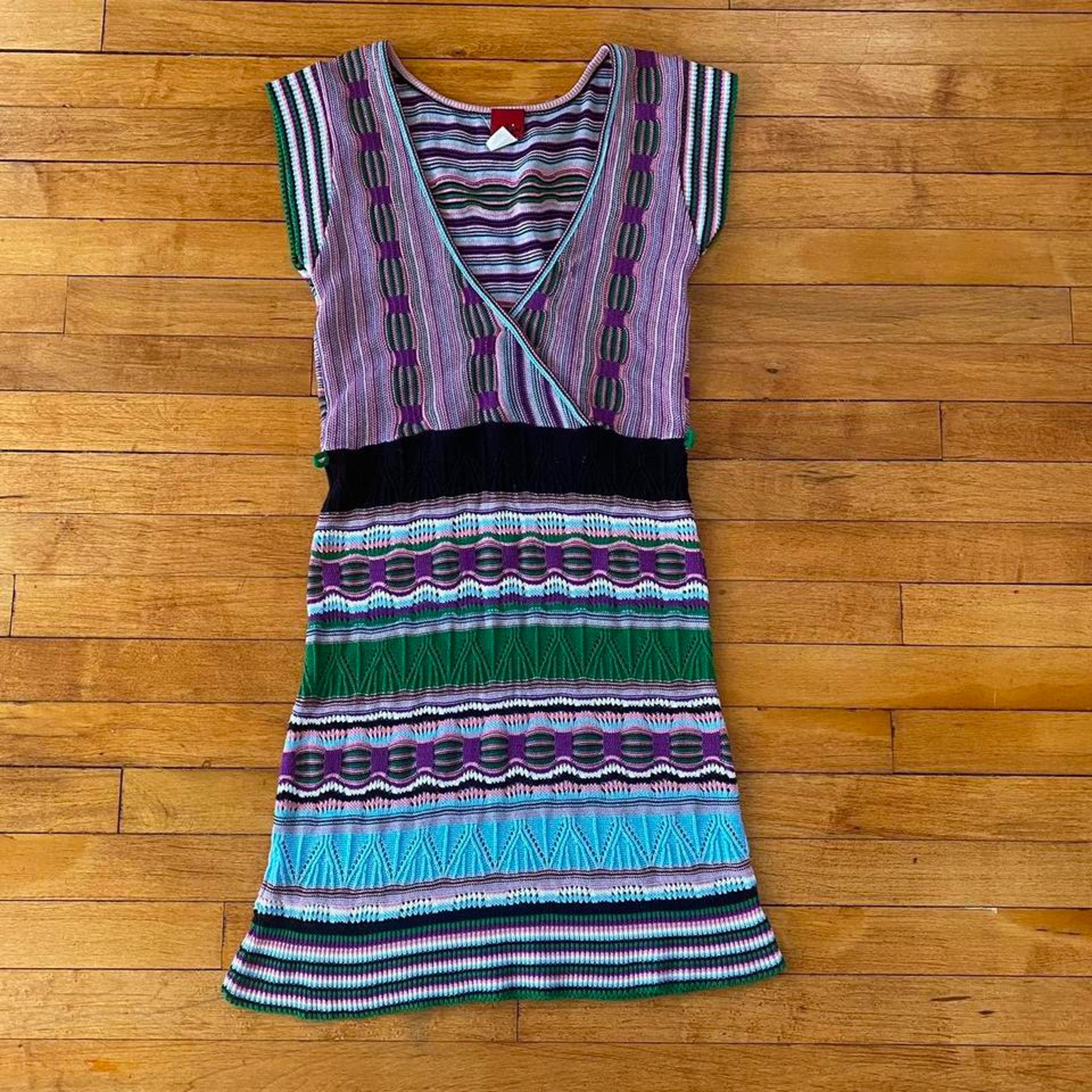 Vintage Y2k colorful striped crochet faux wrap mini dress by LIV
