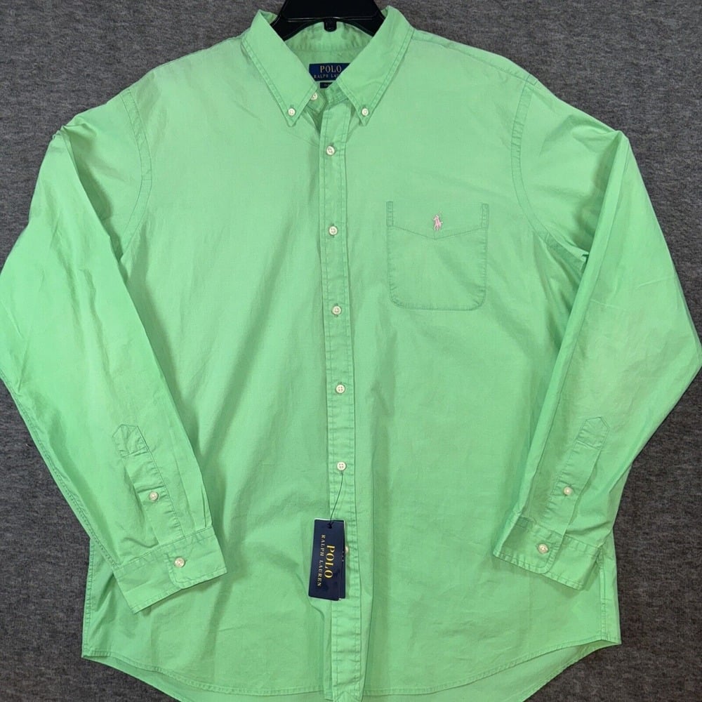 Polo Ralph Lauren Mens Classic Fit Washed Poplin Button Down Shirt Green XXL NEW