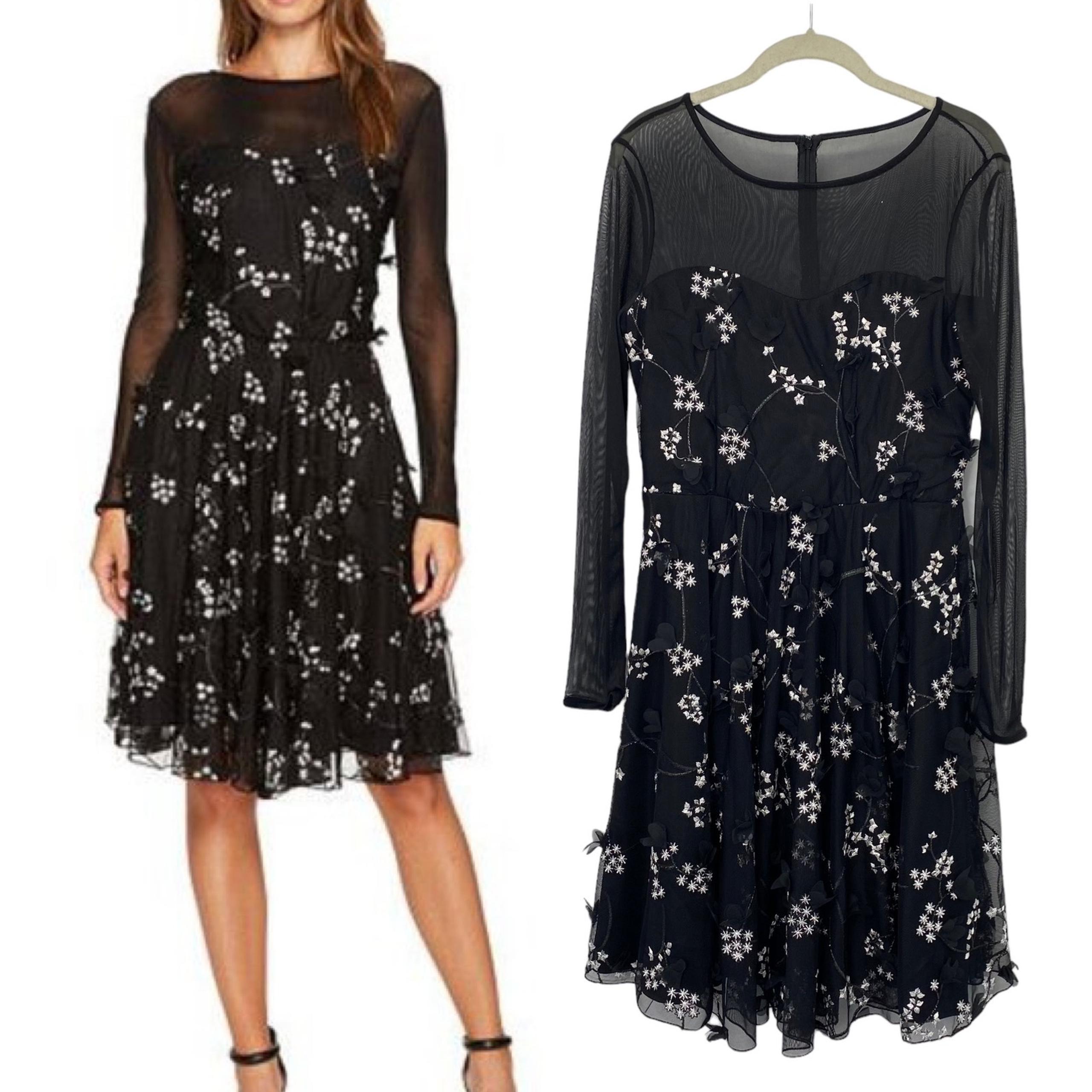 Eva Franco Anthropologie Fit & Flare Mini Dress Embelllished Petals Black Medium
