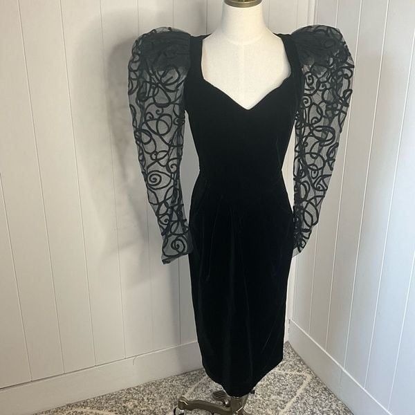 VTG 80s Climax Karen Okada for David Howard Womens Medium Dress Black Velvet