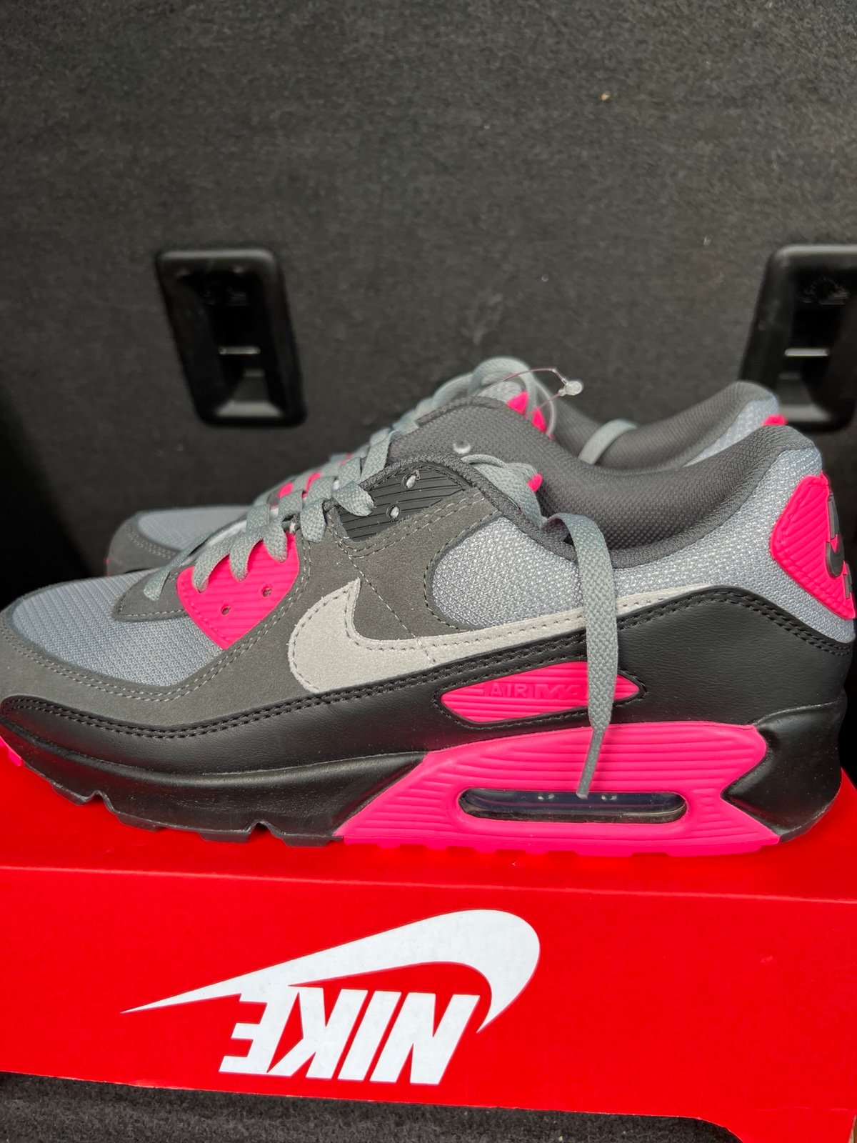 Size 10.5 - Nike Air Max 90 Black Grey Hyper Pink