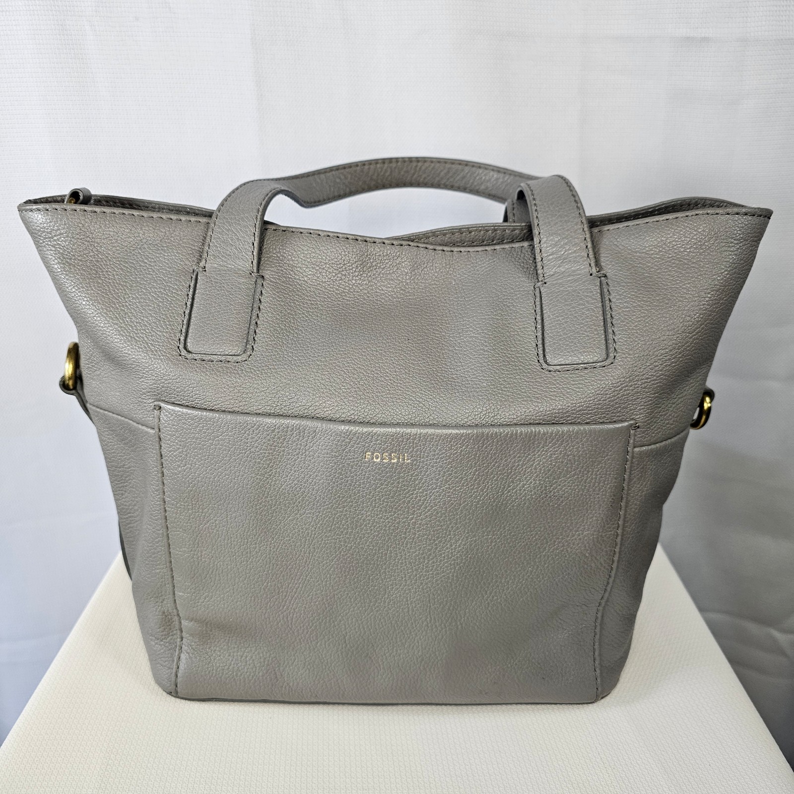 Fossil Pebble Gray Leather Double Handle Satchel Handbag